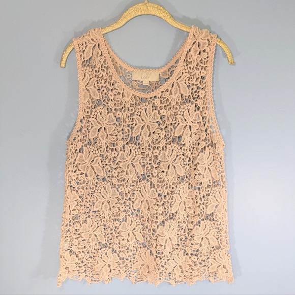 LOFT Tops - LOFT Blush Pink Cotton Crocheted Sleeveless Top